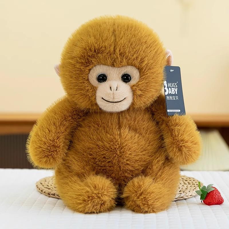 Bai Fen Bai Dolls And Toys Girls Brown/Golden Genuine Monkey Plush Toy Rhesus Monkey Doll Zoo Monkey Doll Children Doll