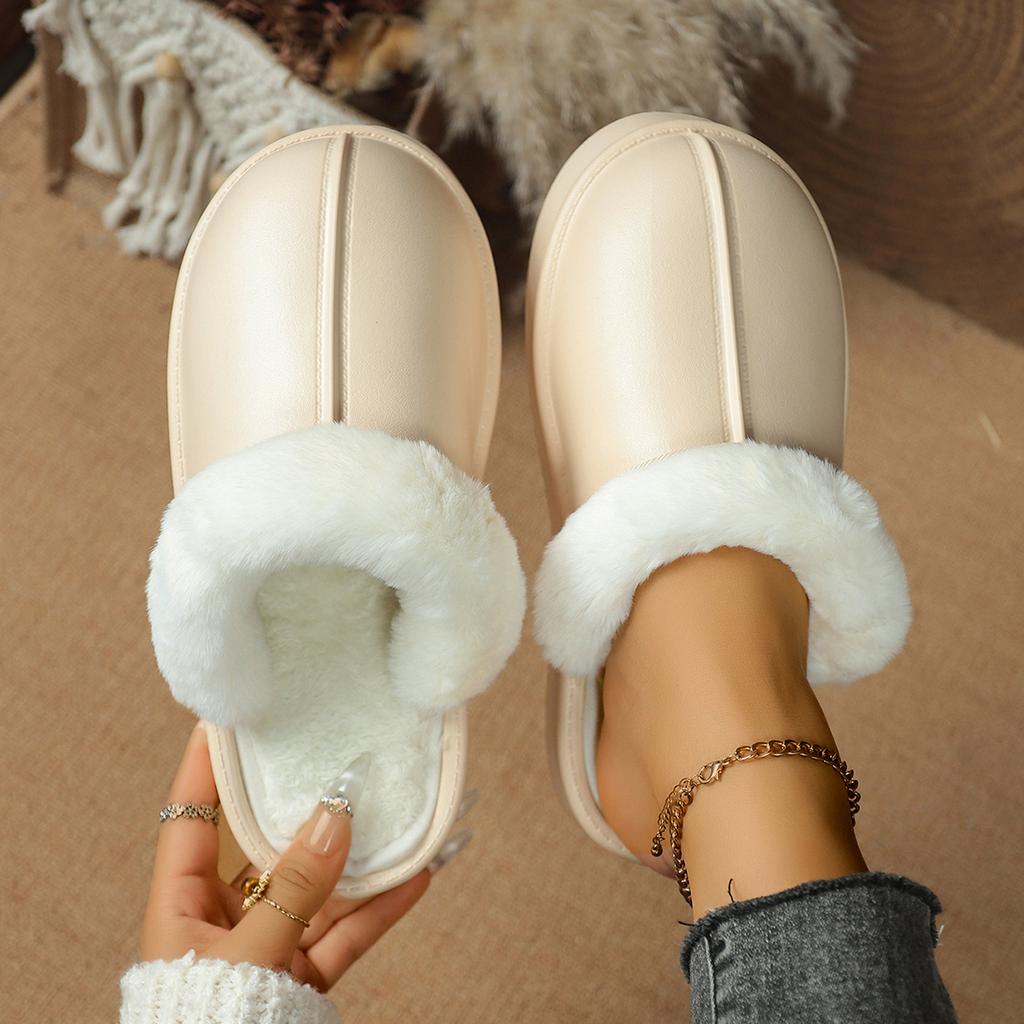 Women's Winter Flat Toe-Cap Home Slippers, Plush Warm and Comfortable Casual Half-Slip Women's Shoes