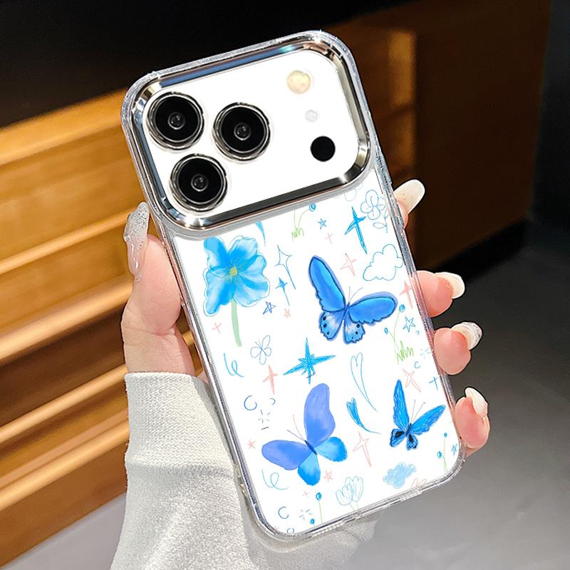 Oil Painting Flower Case For iPhone 17 Pro Max iPhone 16 15 14 13 Pro Max 11 17e 16e Plating Lens Frame Clear Soft Silicone Back Cover