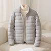 Women's Lightweight Puffer Jacket Stand Collar Zipper Long Sleeve Quilted Short Down Coat Solid Color