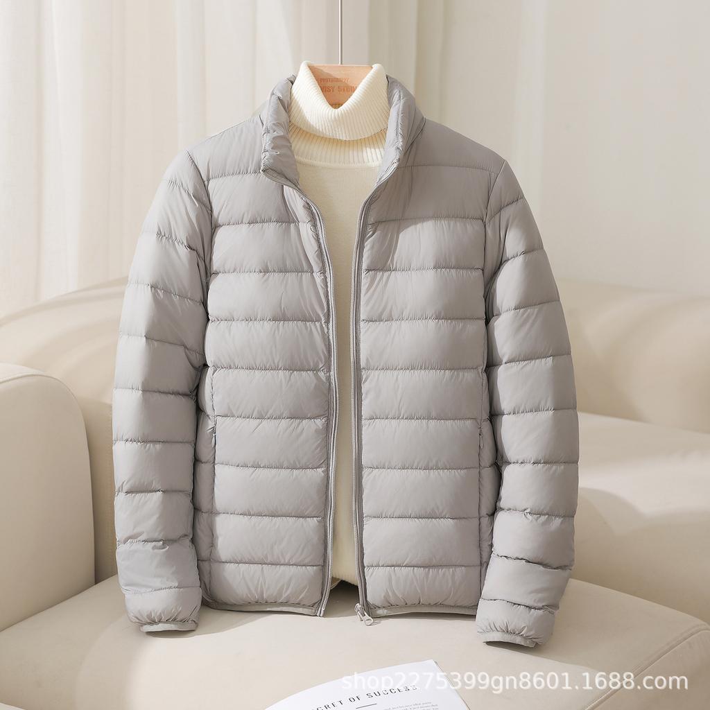 Women's Lightweight Puffer Jacket Stand Collar Zipper Long Sleeve Quilted Short Down Coat Solid Color