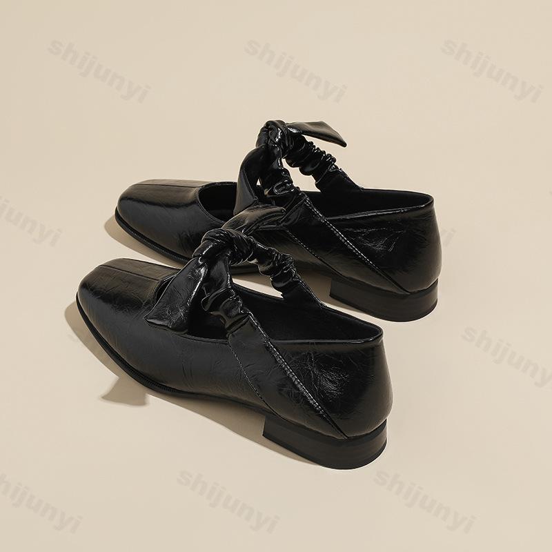 

Fashion Elegant Bows Designed Shallow Mouth Single Shoes Women s 2025 Spring New Square Head Comfortable Slip on Casual Mary Jane Shoes 35 чёрный