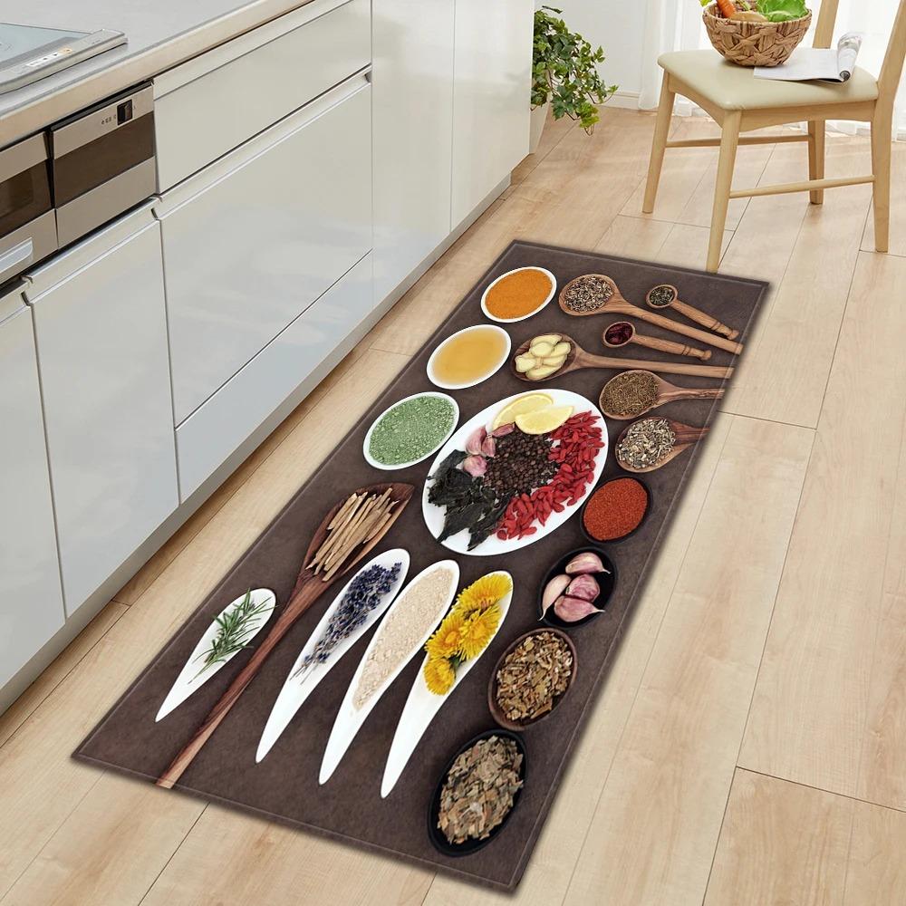 Ingredients and Spices Pattern Home Kitchen Floor Mats Door Front Decoration Floor Mats