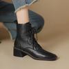 Fashion NEW Autumn/Winter Women Boots Genuine Leather Shoes for Women Square Toe Chunky Heel Shoes Lace-up Modern Boots Plus Size Shoes