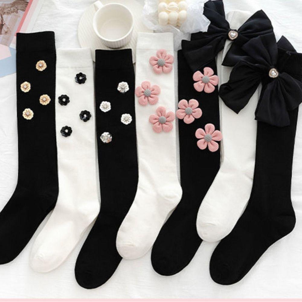 

Носки средней длины Чулки с цветочным принтом Повседневные чулки с бантом Японские чулки Jk Студенческие F