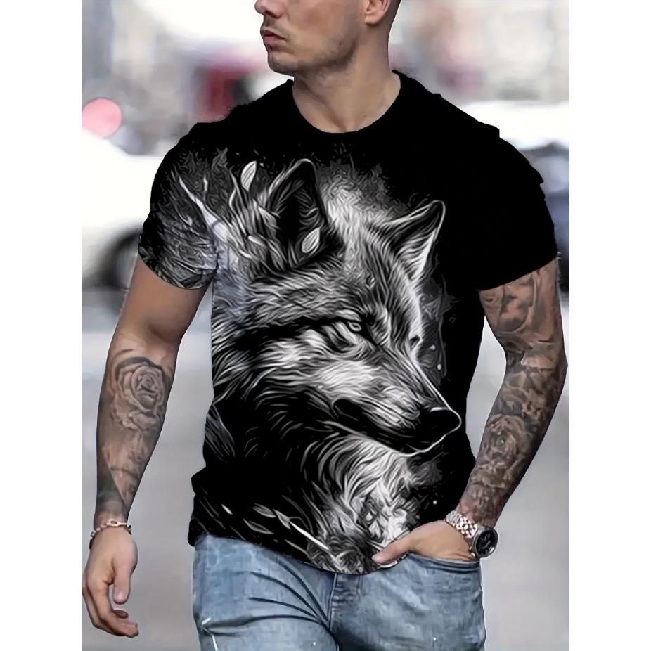 Plus Size Men's 3D Glow Skull & Flames Graphic Print T-shirt Funky Short Sleeve Tees For Summer, Halloween Men's Clothing