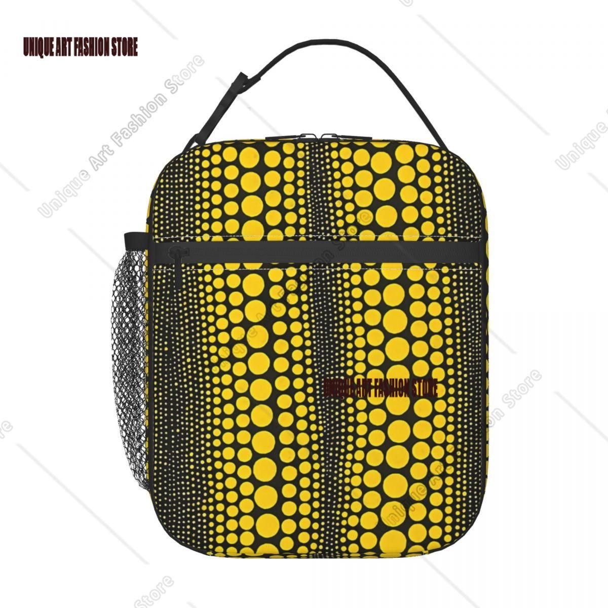 Dot Line Yellow Yayoi Kusama Portable Lunch Boxes Women Leakproof Pumpkin Polka Cooler Thermal Food Insulated Lunch Bag One Size