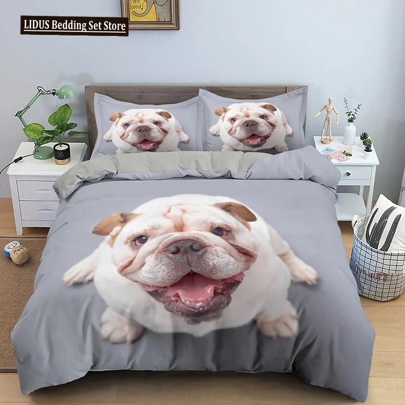 French Bulldog Duvet Cover Set Puppy Bedding Set Bedclothes With Pillowcase Single Double King Queen Size