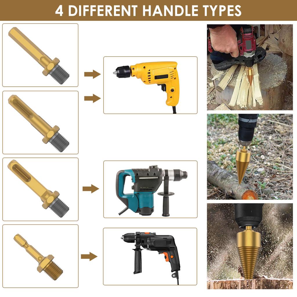 Firewood Chopping Drill Bit Set Portable Firewood Splitter Time Saving Firewood Splitting Woodworking Tool for Outdoor Camping