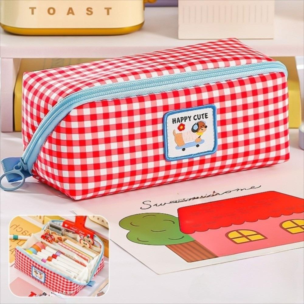 Large Capacity Grid Stationery Bag Desktop Storage Dopamine Pencil Pouch Prism Pencil Case  Office