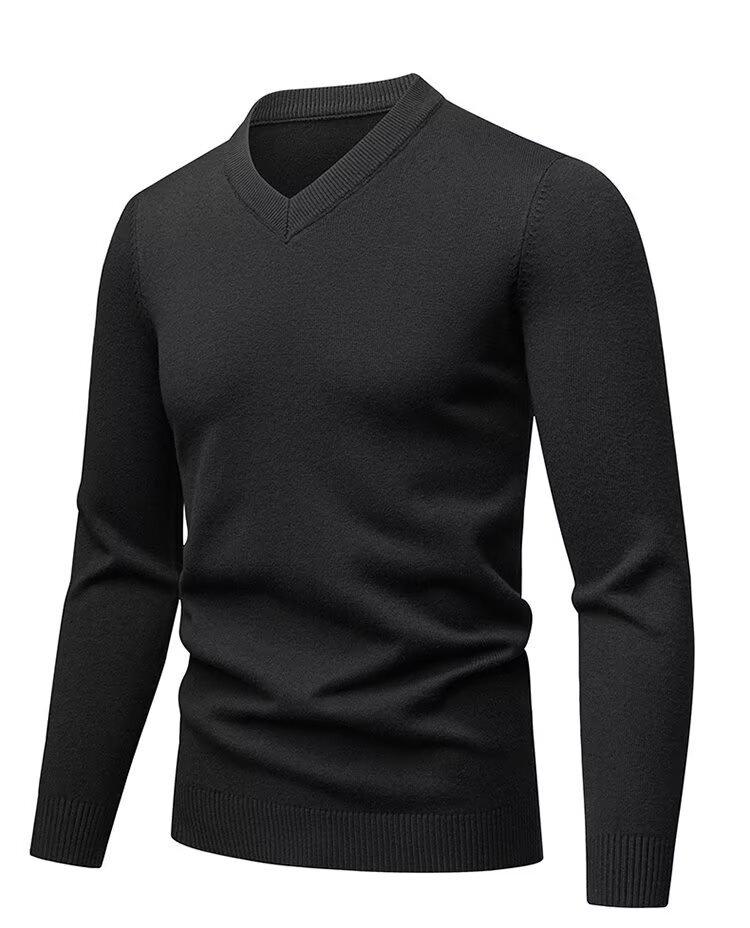 Autumn/Winter 2025 Men's High-Quality Wool V-Neck Sweater - Casual, Solid Color, Comfortable Base Layer Top.