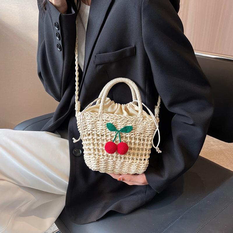 Yogodlns Çimen Dokuma Rattan Saklama Sepeti Askılı Çanta El Yapımı Hasır Dokuma Sepet Küçük El Çantaları Plaj Omuz Çantası