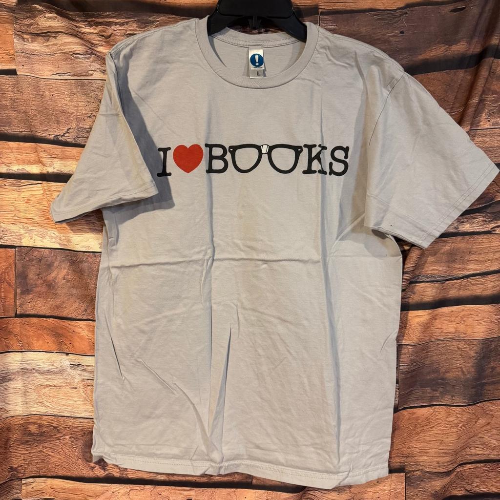 Shirt.woot! Men's Gray Large L I Love Books Graphic 100% Cotton Unisex T-Shirt