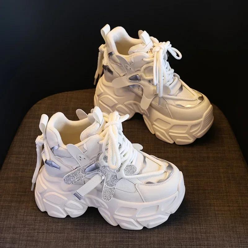 Fashion 10cm Microfiber Genuine Leather Vulcanize Chunky Sneaker Platform Wedge Fashion Spring Shoes Ankle Boots Women Autumn