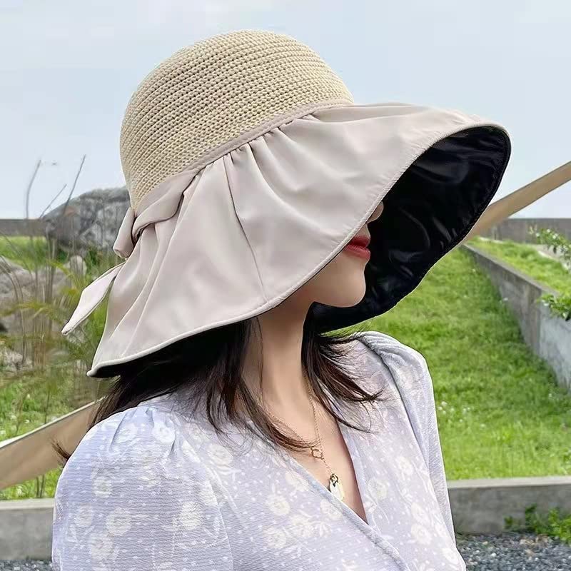 Sun UV Wide Chin Actress Lightweight [Lhyxuuk] Women's Hat, Protection, Cut, Brim, Heat-Blocking Coating, Strap, Foldable, Portable, Hat, Ribbon,