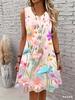 2026 Women's Summer Boho Beach Vacation Dress Sexy Elegant Floral 3D Print Sleeveless O-Neck Casual Loose Dress Top