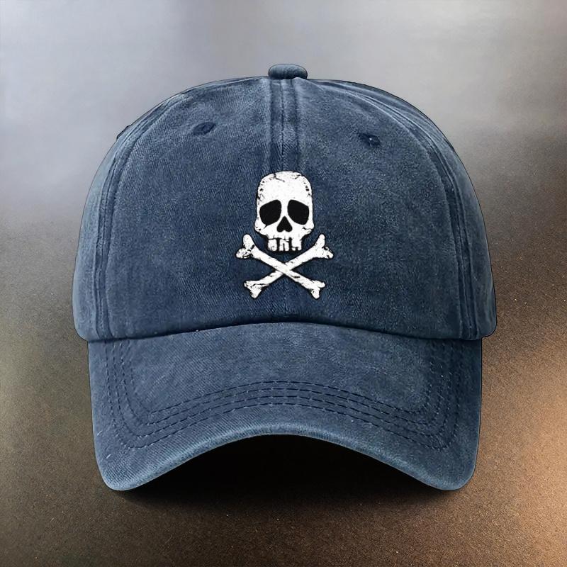Skull And Bones Pattern Washed Cap Casual Outing Sunshade Baseball Hat Fashionable Couple Essential Hat Retro Street Style I