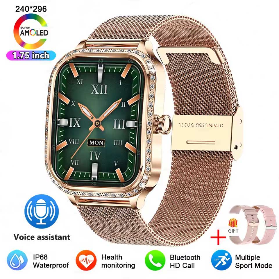 2025 New GPS Track Smart Watch Ladies 466*466 HD Screen Heart Rate Blood Pressure BT Call Smartwatches Women For Android IOS