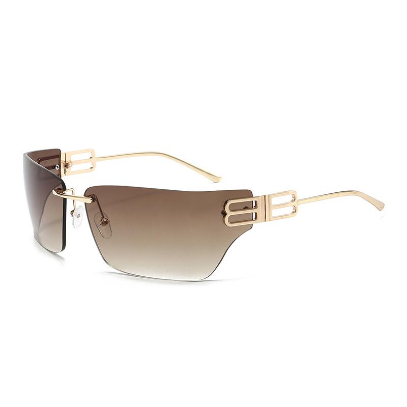 New narrow box metal sunglasses, European and American trendy cool personality thin leg sunglasses ins style fashion sunshades