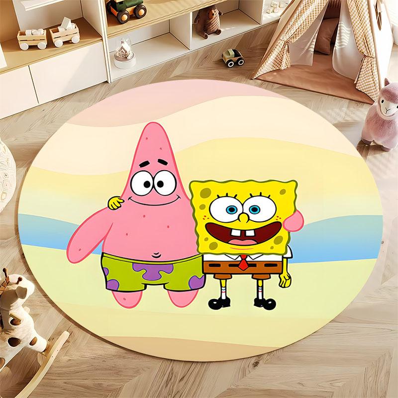 

1PC Cute SpongeBob Cartoon Print Round Rug LivingRoom Bedroom Decor Indoor Floor Mat Decor Rug for Teens Adult Free Shipping Diameter 60cm