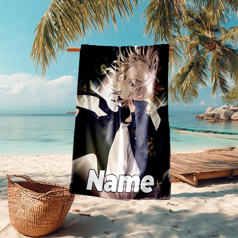 Personalized customized proof beach towel with Tokyo Revengers pattern - soft, absorbent,quick-drying,perfect swimming,camping&bathing
