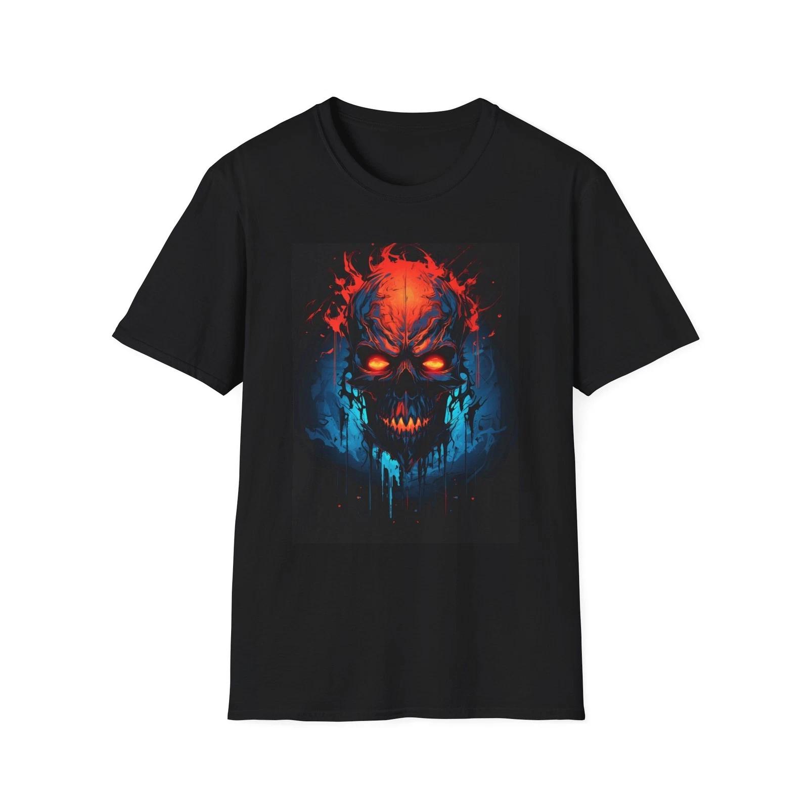 Fiery Hell Skull Watercolour PaintingT-Shirt Gift Black Tee S