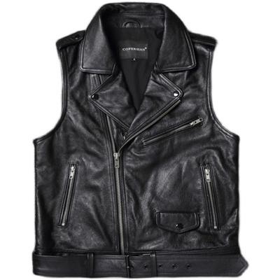 Chinese Size Genuine Cow Leather Vest Belt Motorcycle Vest For Men Biker Waistcoat Slim Fit Cowhide Leather Jackets Sleeveless Spring Autumn
