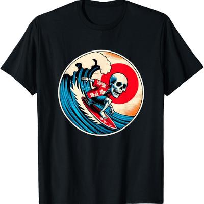 Große Welle vor Kanagawa Totenkopf Surfen T-Shirt