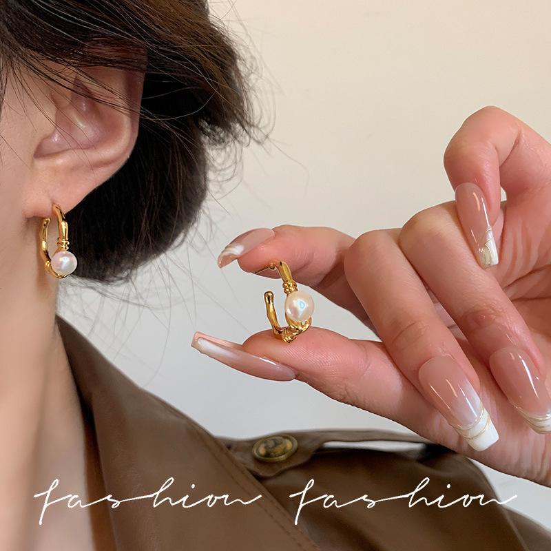 French S Home Pearl Knot Loop Earrings Versatile Romantic 925 Pure Silver Needle Earrings Water Wave Texture Earrings