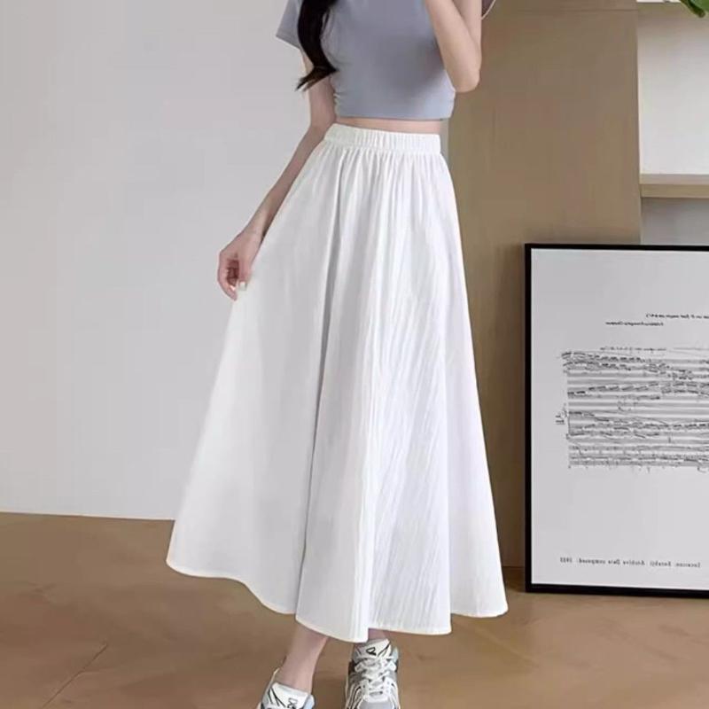 Women's Solid Color High-Waist Elastic Waist Slim-Fit Casual Midi Skirt - Versatile All-Match for Spring/Autumn