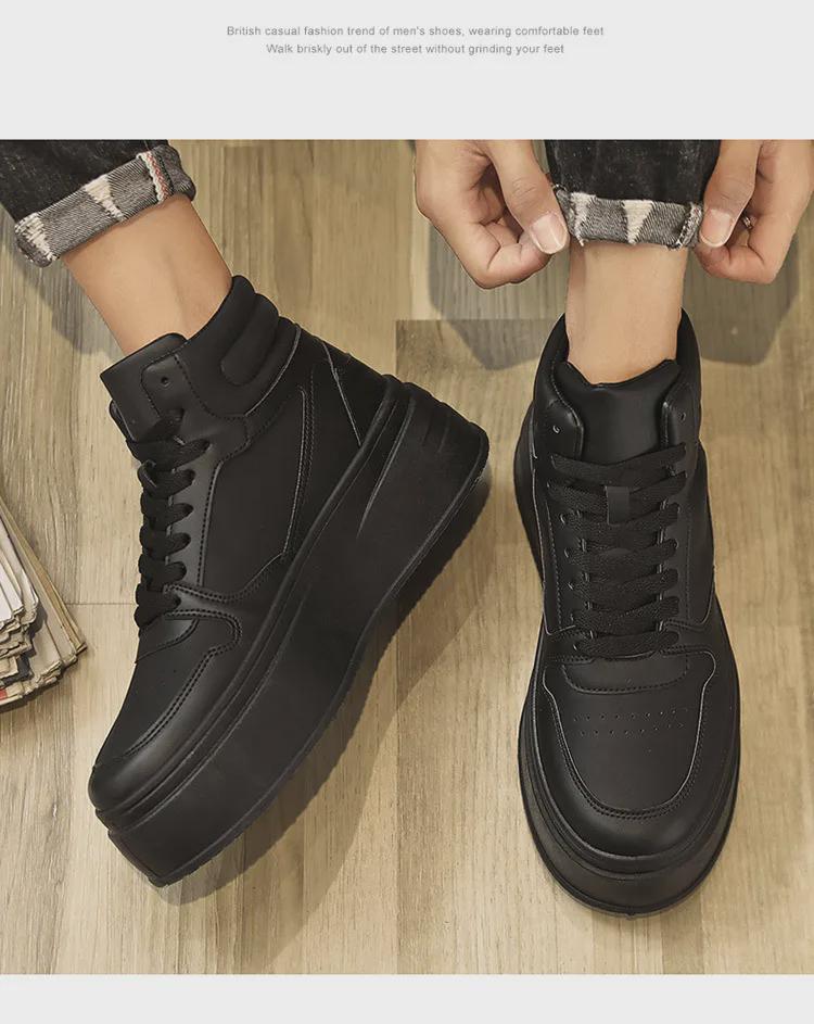 2024 Korean Style Men's White High-Top Sneakers: Autumn/Winter Casual Height-Increasing Sports Shoes