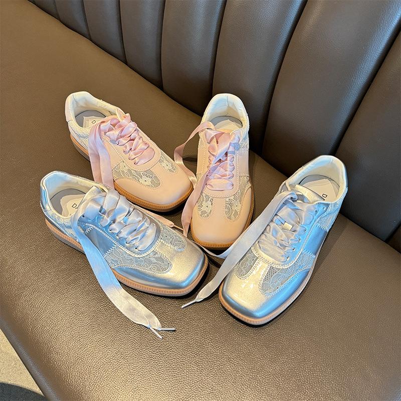 Casual Flat Running Shoes Women's Retro Genuine Leather Lace Comfort Soft Sole Female Sports Shoes Versatile White Shoes 35-40