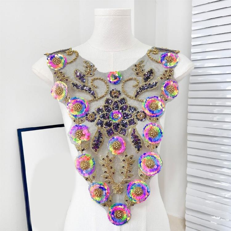 Embroidery Sequins Beads Applique Sewing on Beaded Collar Patches Wedding Dress Applique For Evening Gown Bridals Dress