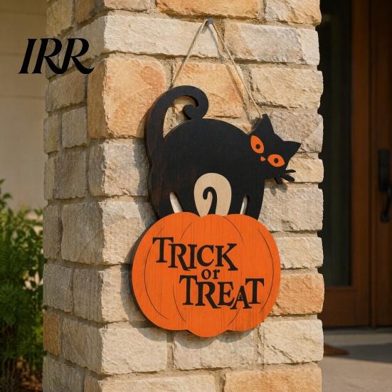 Black Cat Pumpkin Plaque Halloween Wooden Door Sign, And Plaque, Rustic Sign Farmhouse Wall Hanging Decor for Holiday Party Indoor Outdoor Art