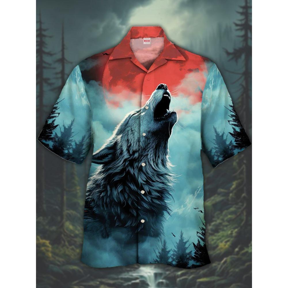 

Eye-Catching Ukiyoe Black Lion And Cross 3D Printing Wolf Painting Short Sleeve Shirts For Men Fashion Hawaiian Shirt S