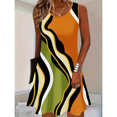 Fashion Women's Sleeveless Dress 3D Casual Color Printing Sleeveless Casual Dress