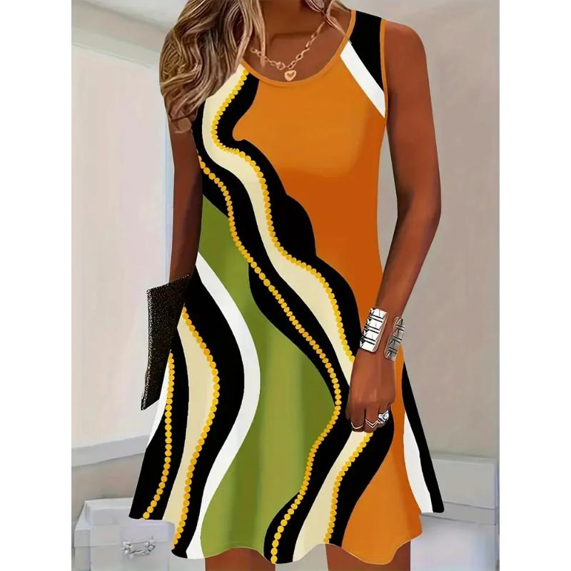 Fashion Women s Sleeveless Dress 3D Casual Color Printing Sleeveless Casual Dress 2XS