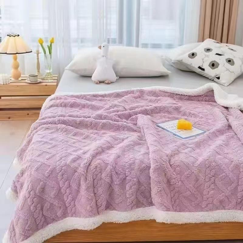Office Soft and Comfortable Air-conditioned Shawl Blanket Winter Thick Lamb Wool Twist Double-layer Flanged Blanket