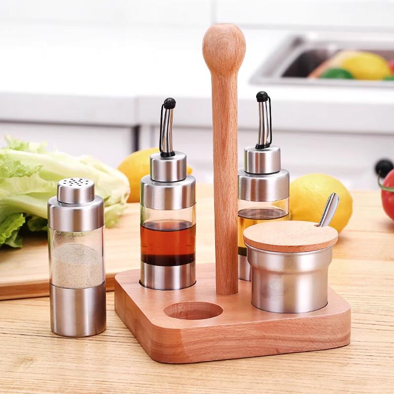 Yingbai Modern 5-Piece Seasoning Jar Set with Square Wooden Base
