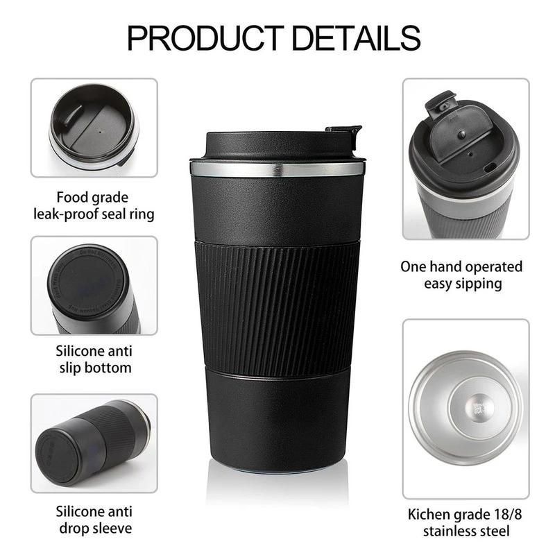 380ml 510ml copo de café de aço inoxidável caneca térmica garrafa térmica café copo térmico caneca antiderrapante viagem carro garrafa isolada