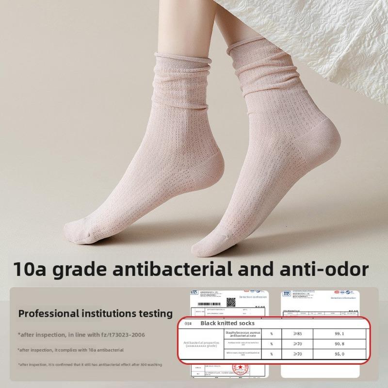 5 Pairs of Women's Spring and Summer Mesh Breathable Thin Solid Color Mid Calf Socks