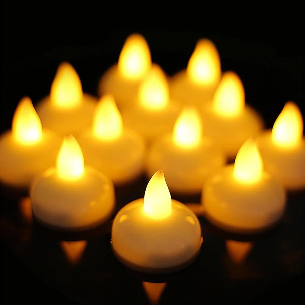 12Pcs LED Floating Candle Light Waterproof Flameless Floating Tealight Smokeless Flickering Prop Lamp Battery Candle Light