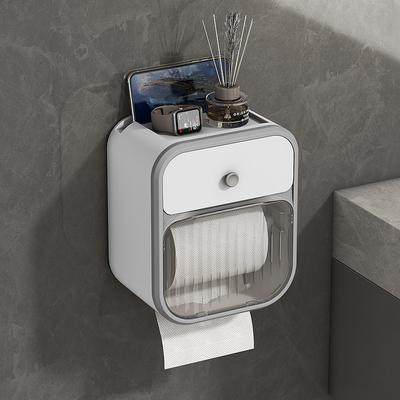 Wall Mounted Tissue Holder Roll Paper Holder Paper Drawer Toilet Tissue Box Non Perforated Storage Rack Bathroom Accessories