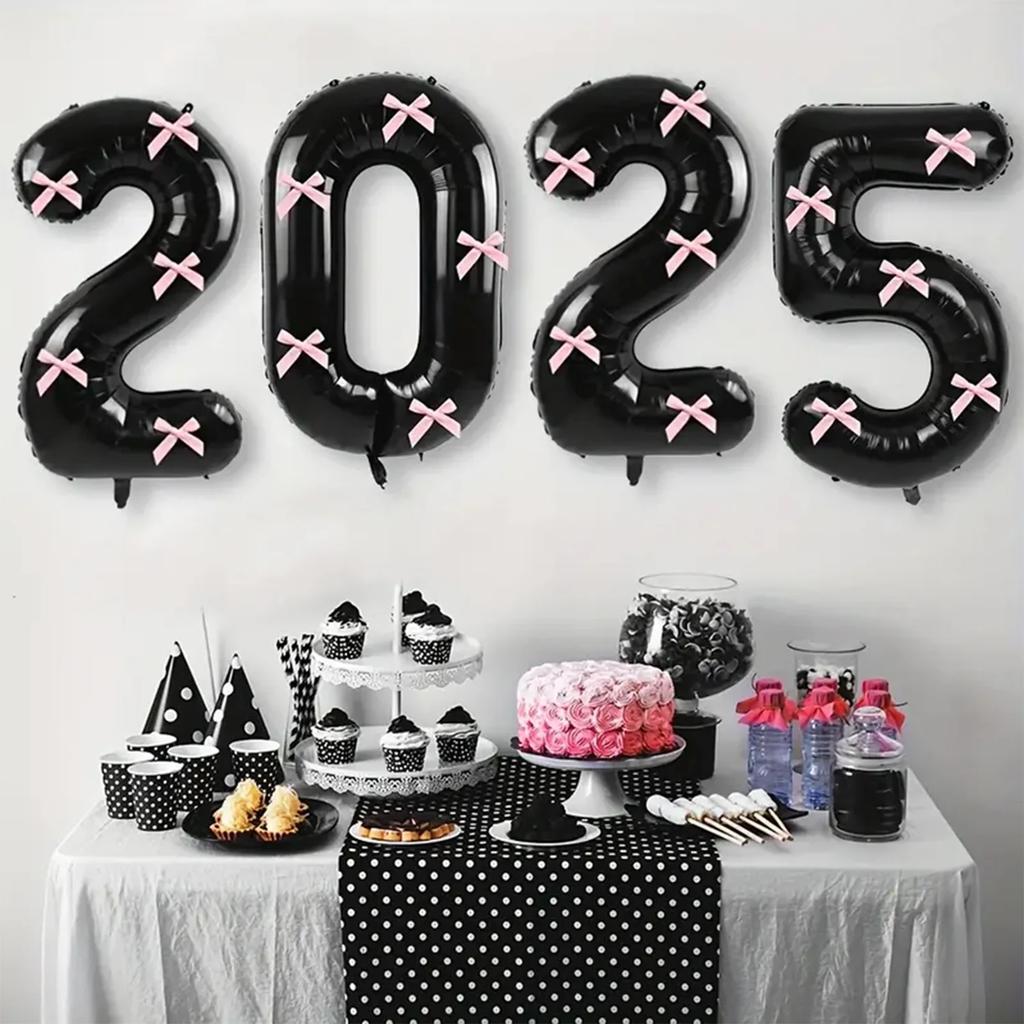 40inch Black Digital Foil Balloons Mini Bow 0-9 Giant Helium Ball Wedding Birthday Party Decorations Baby Shower Kids Toys