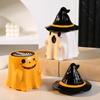 Ghost Pattern Ceramic Cup with Elf Hat Lid Halloween Theme Handmade Artwork Mug Daily Use Halloween Drinkware