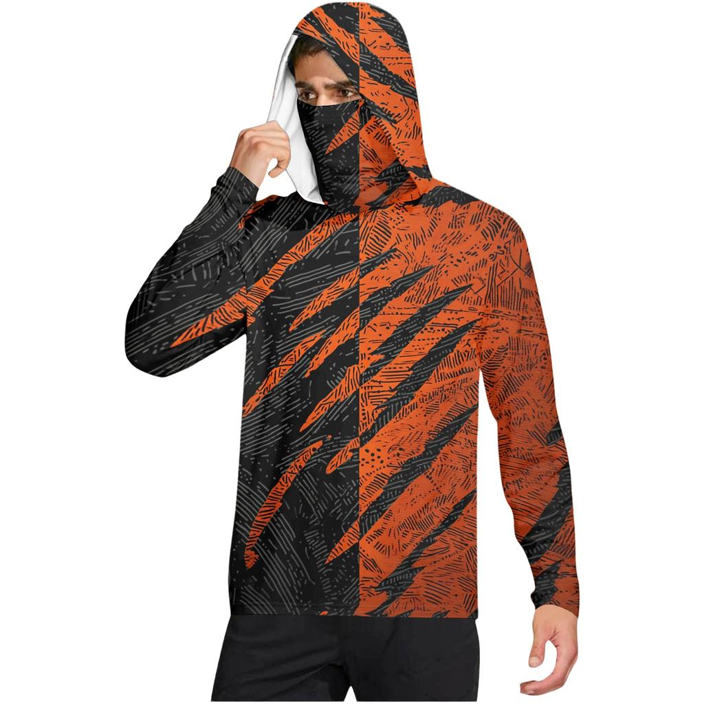 Men's Casual Geometric Print Hooded Long Sleeve Sun Protection Shirt Lightweight Breathable Fabric for Outdoor Activities