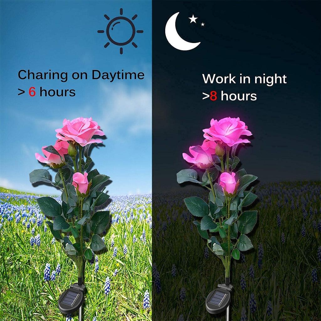 Solar Garden Stake Lights, Outdoor Solar Rose Flower Lights with 9 Rose Flowers, LED Rose Solar Powered Lights for Patio, Lawn, Garden, Yard Decorati