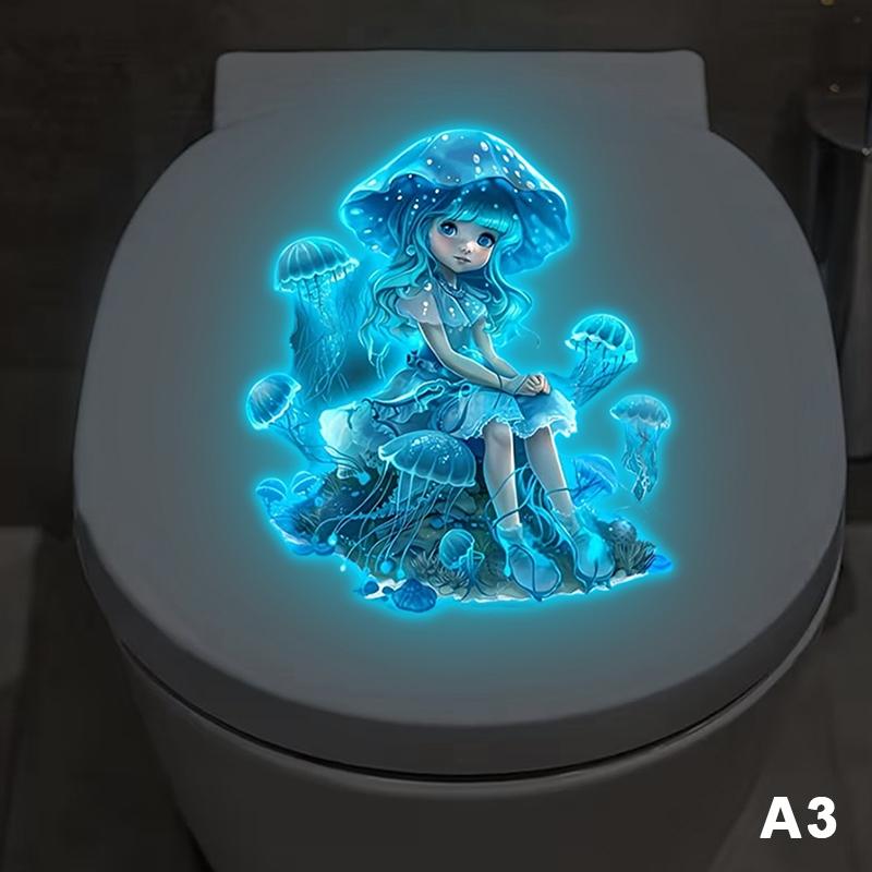 Glow-in-the-Dark Floral Toilet Sticker Toilet Lid Decoration Self-Adhesive Removable Wall Decals Luminous Car Sticker Home Decor