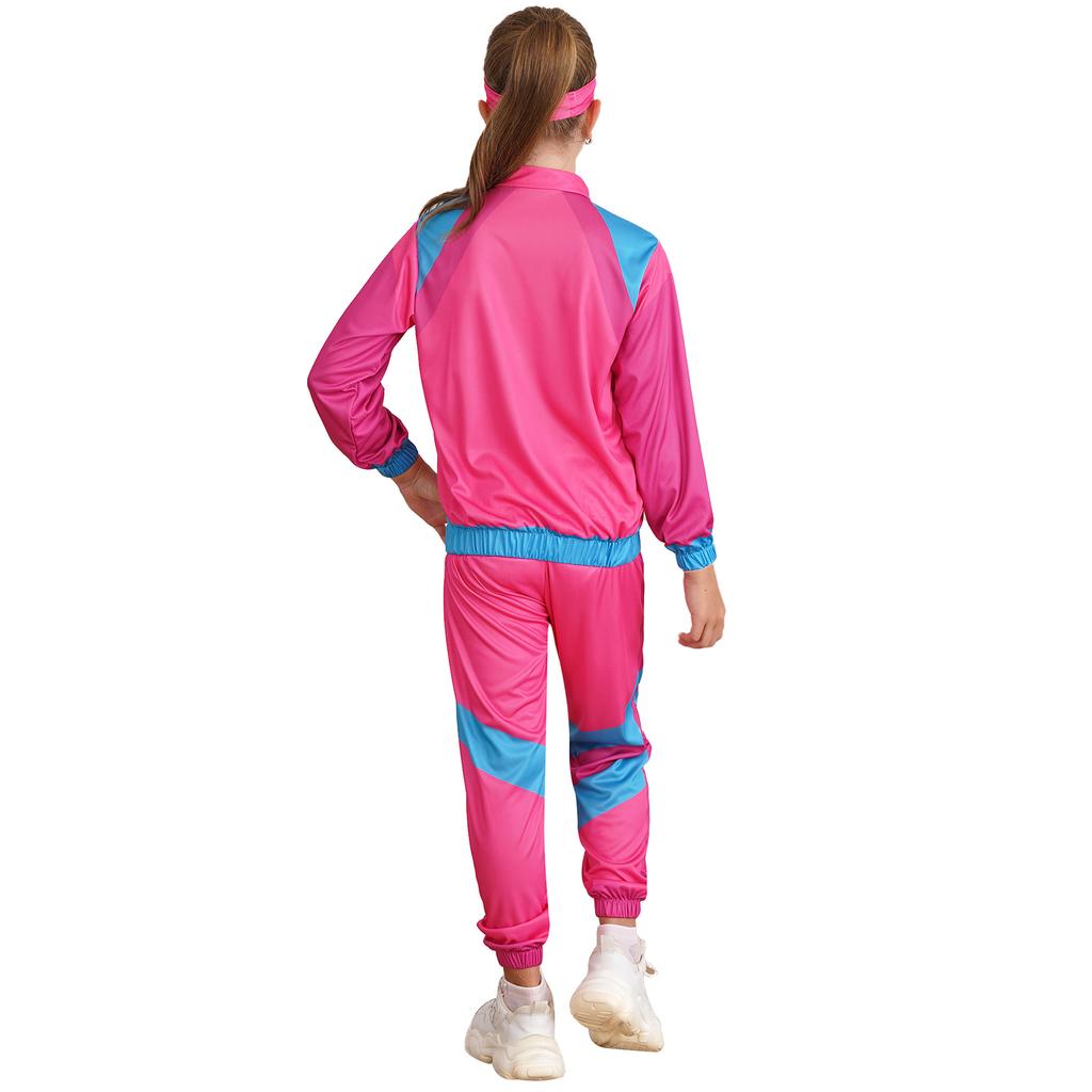 Dětský kostým 80. léta Retro Disco Colorblock Top Kalhoty Čelenka Set Hip Hop Tanec