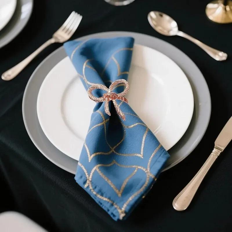 Shiny Metal Bow Napkin Ring Holder Elegant Table Setting Alloy Decor Reusable for Wedding Banquet Dinner Parties